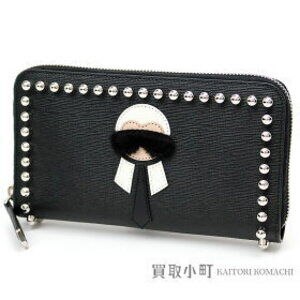 Fendi Karlito Black Leather Zip Around Wallet Inlay Karl Lagerfeld